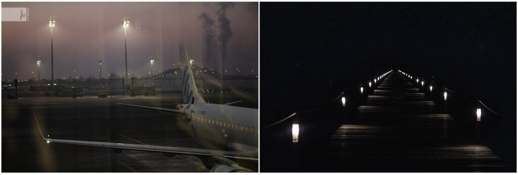 Flughafen in Ägypten und ein Steg bei Nacht