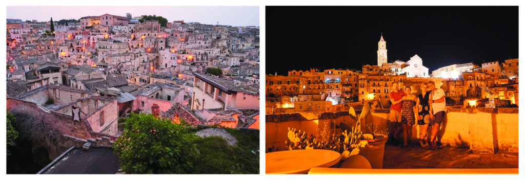 Matera am Abend und bei Nacht inklusive Gruppenbild der vier Urlauber