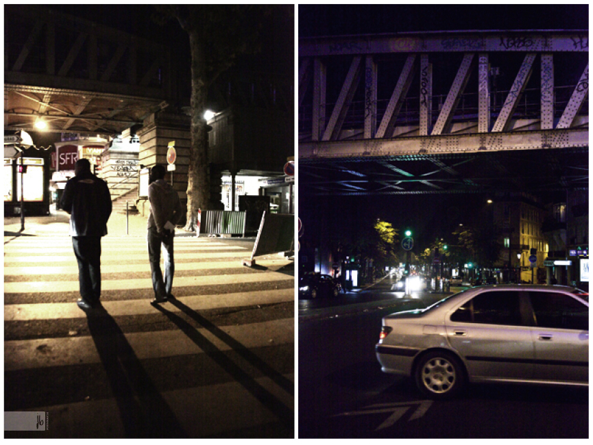 Szenen von den Straßen in Paris bei Nacht